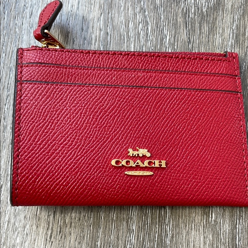 Coach Red Key Card Holder with Saffiano Leather